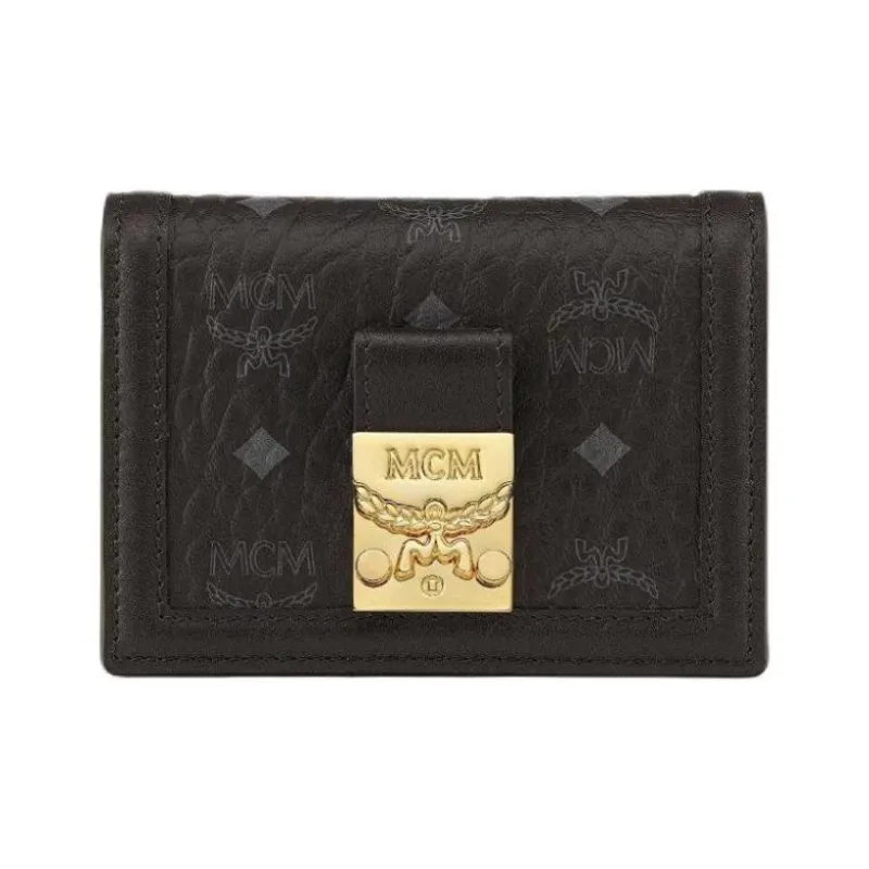 MCM Tracy Visetos Canvas With Nappa Leather Trim Wallets Card Holders Mini Women's Black-0