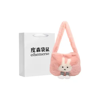 Dusen Kangaroo Plush Shoulder Bag Women's White/Gray/Khaki/Green/Pink