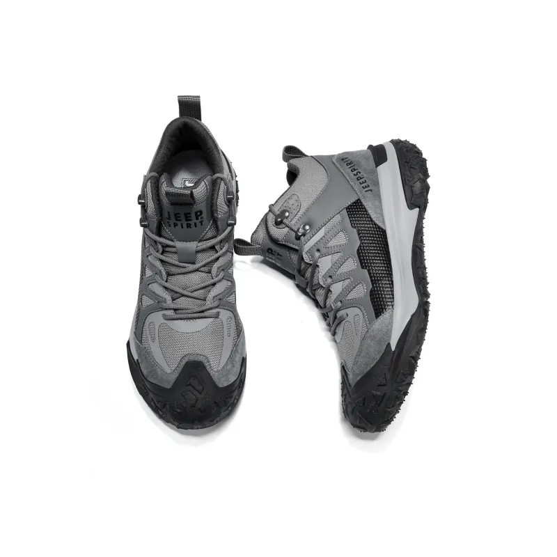 JEEP SPIRIT Non-slip Wear-resistant Impact-resistant High-Top Outdoor Shoes Men's Climbing Gray-2
