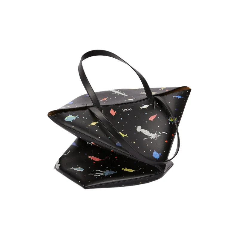 LOEWE Puzzle Fold Cow Leather Tote Bag, Shopping Bag, Handbag Extra Large Women's Black Multicolor-2