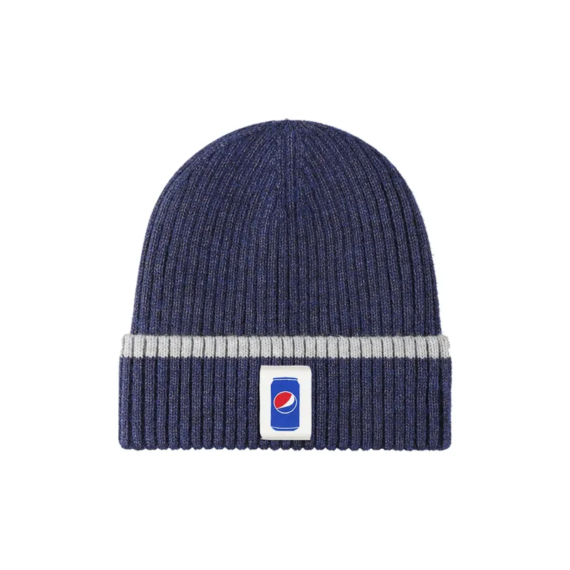 Pepsi Polyester Plush Beanie Unisex Navy Blue Light Gray Dark Gray-0