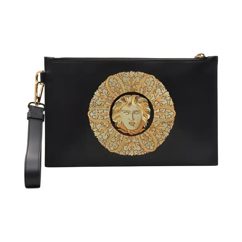 VERSACE Leather Wrist Bag Clutch Men's Black-1