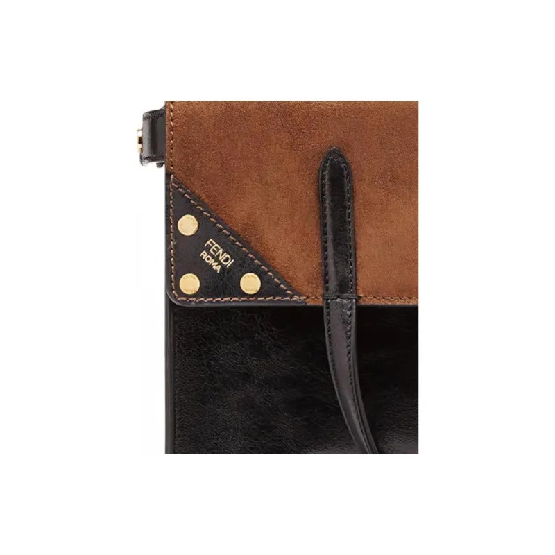 FENDI Lambskin Patchwork Suede Tote Bag, Shopping Bag, Crossbody Bag, One Shoulder Handbag Medium Size Women's Black-4