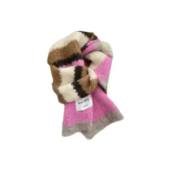PISHUSHU Polyester Knit Scarves Unisex Pink Light Blue Black Gray Color