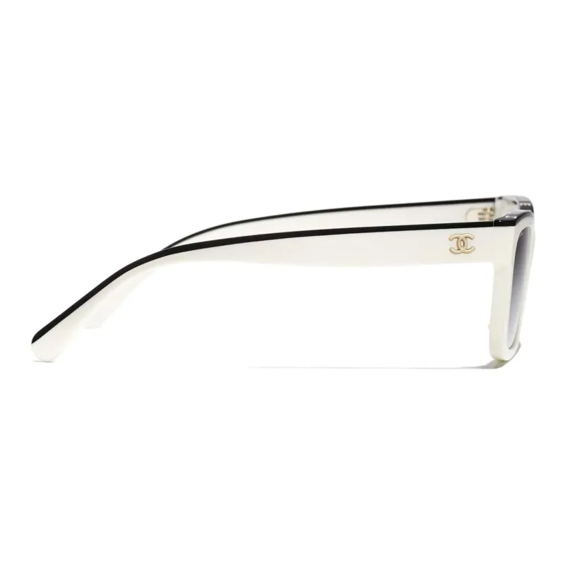 CHANEL Acetate Irregular Shape Sunglasses Women's White-2
