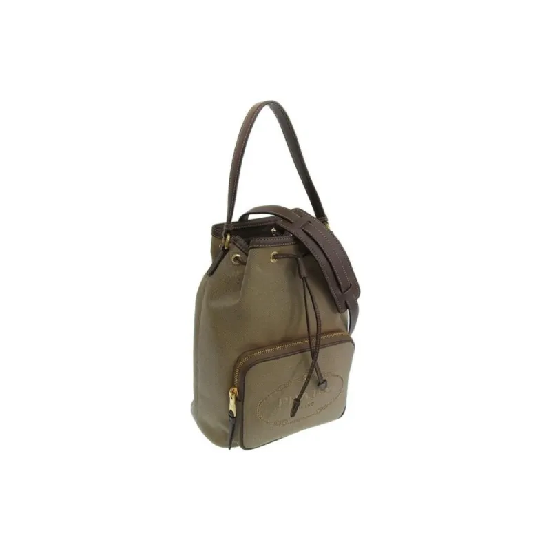 PRADA Canvas Bucket Bags Shoulder Bag Crossbody Bag Handbag Women's Brown-1