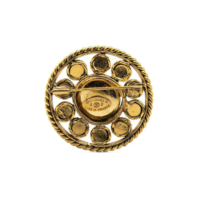 CHANEL 2003 Plated Round Crystal Costume Brooch-1