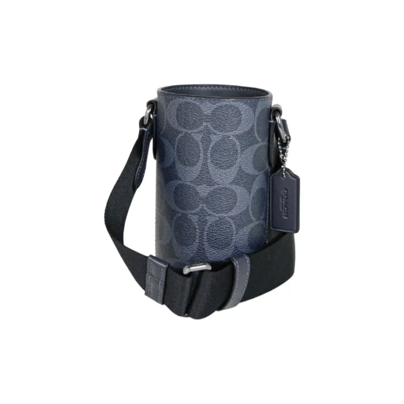COACH Coated Canvas With Pebble Texture Cow Leather Water Bottle Bag, Shoulder Bag, Crossbody Bag Mini Women's Blue-1