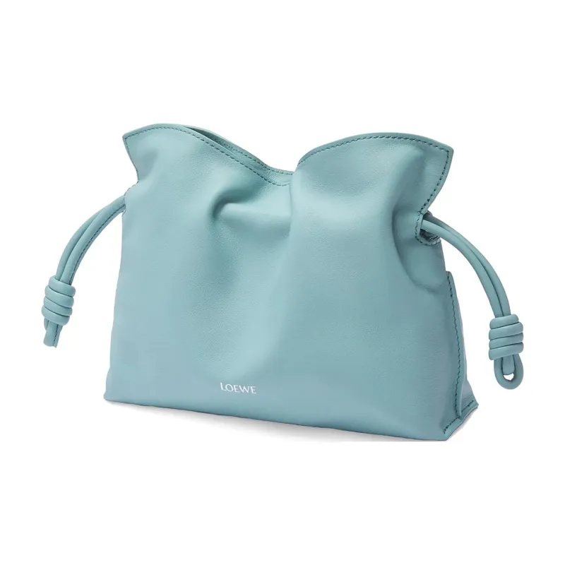 LOEWE Suna Fujita Collaboration Flamenco Nappa Cow Leather One Shoulder Crossbody Clutch Mini Women's Aqua Blue-3