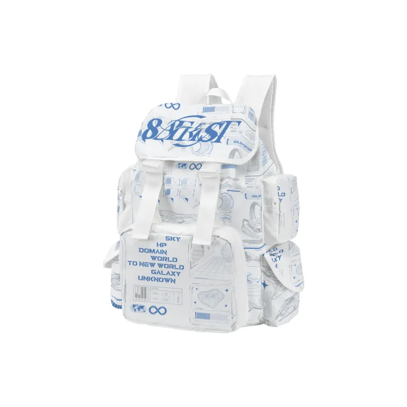 8atheist Polyester Water Repellent Commute Students Backpack Regular Unisex White-1