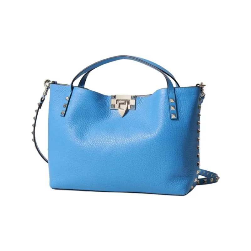 Valentino Rockstud Calfskin Tote Bag Shopping Bag Shoulder Bag Crossbody Bag Handbag Women's Blue-0