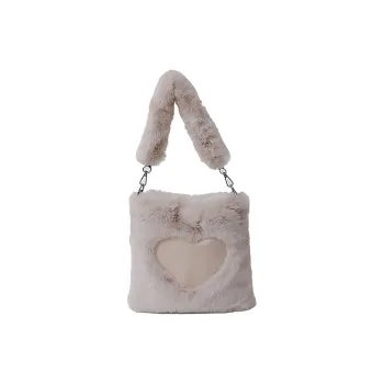 TINYAT Plush Fashion Portable Fuzzy Bag, Handheld Shoulder Bag, Crossbody Bag, Handbag Women's Khaki