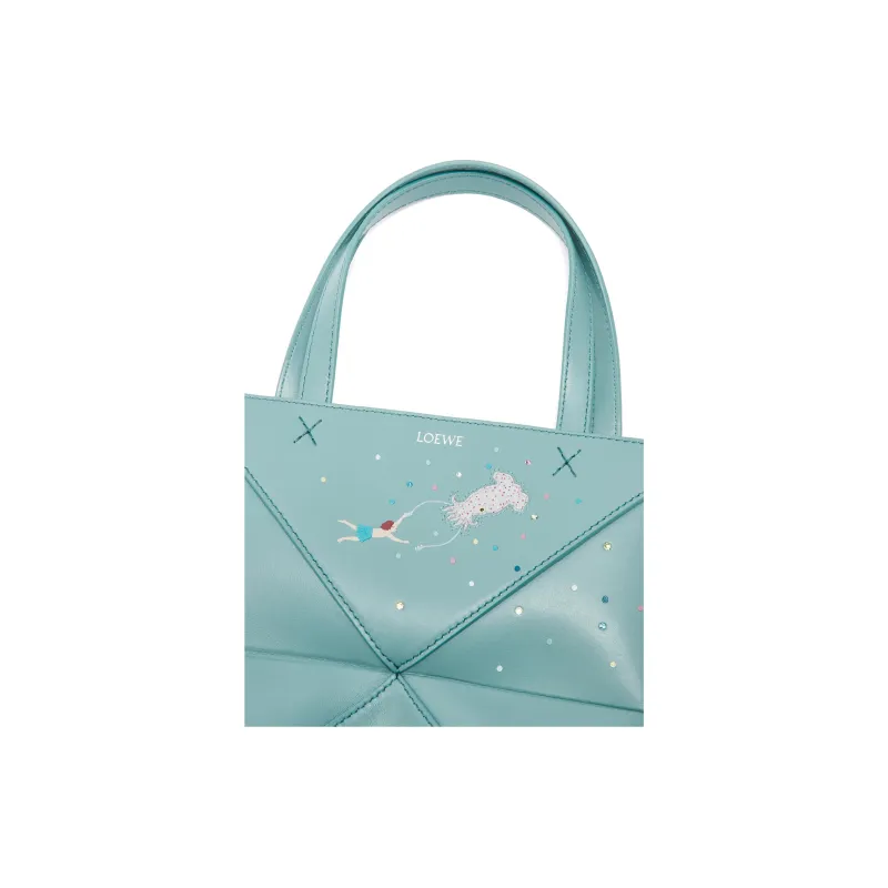 LOEWE Suna Fujita Collaboration Puzzle Fold Cow Leather Shoulder Bag, Crossbody Bag, Handbag Mini Women's Water-8