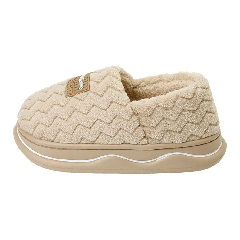 Warm Edge Unisex Minimalist Style Home Indoor Fall And Winter Slip Resistant Fleece Lined Warm Couple Padded Shoes-4