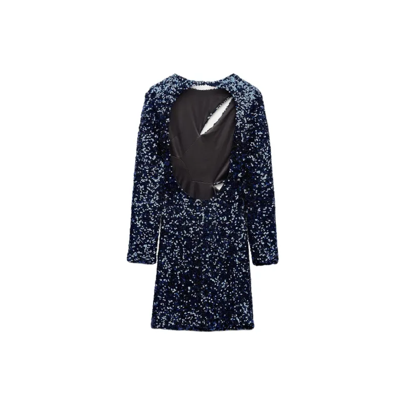 ZARA Long-Sleeved Dresses Women's Dark Blue-1