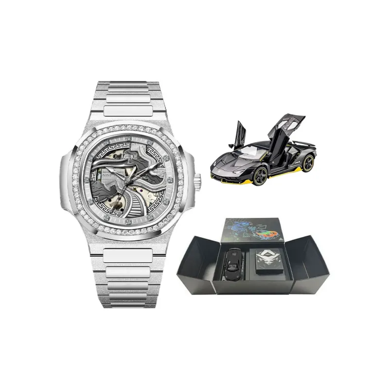 AOUKE Automatic Mechanical Movement Steel Strap Watch Men's Watches Gray Dial-3