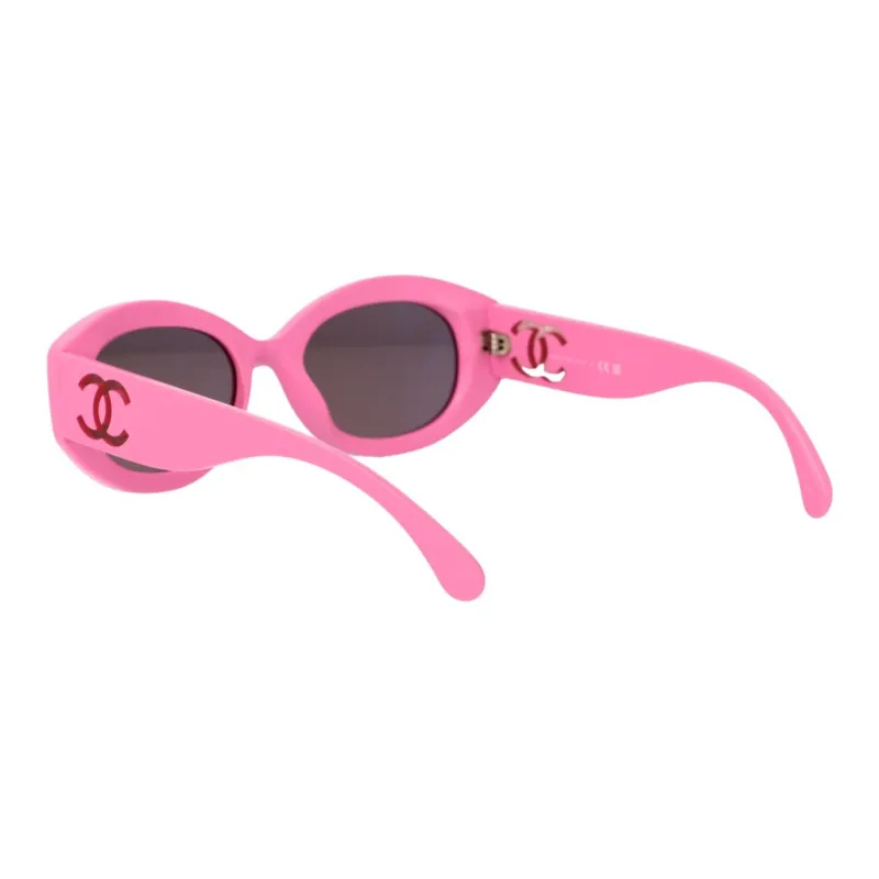CHANEL Acetate Irregular Shape Sunglasses Women's Pink-2