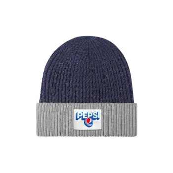 Pepsi Acrylic Plush Beanie Unisex Navy Blue Black Light Gray