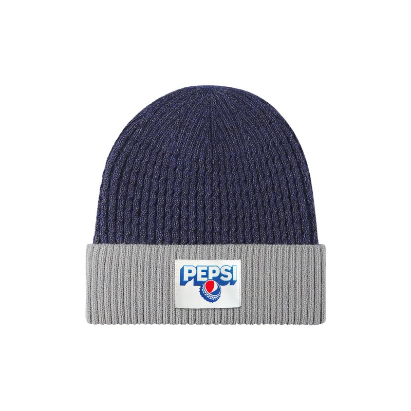 Pepsi Acrylic Plush Beanie Unisex Navy Blue Black Light Gray-0