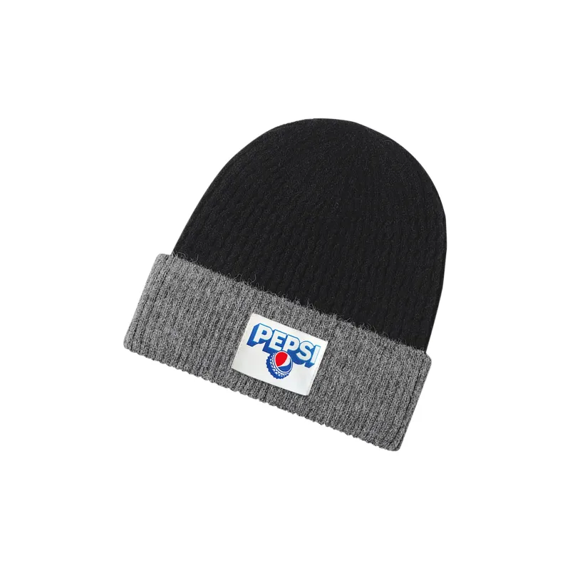 Pepsi Acrylic Plush Beanie Unisex Navy Blue Black Light Gray-4