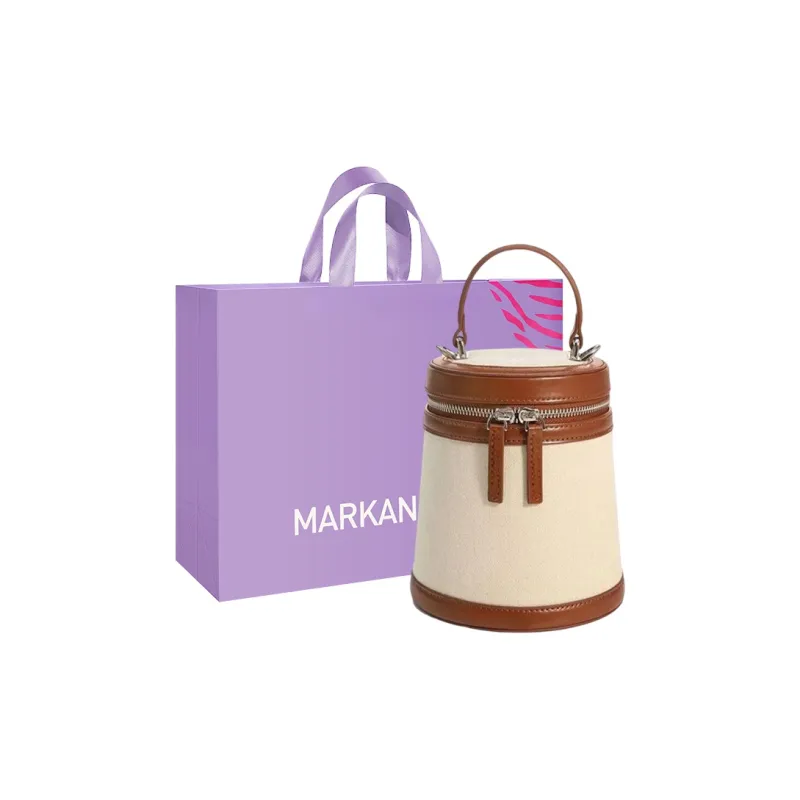 MARKANGARO Canvas Bucket Bag, Shoulder Bag, Crossbody Handbag Medium Size Women's Apricot/Brown/Khaki/Black-4