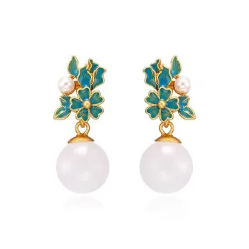 XIFULI Hetian Jade Earrings Pale Greenish White Jade Women's