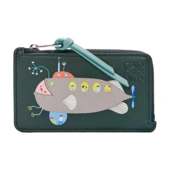 LOEWE Suna Fujita Collaboration Napa Calf Leather Card Holder Unisex Forest Green