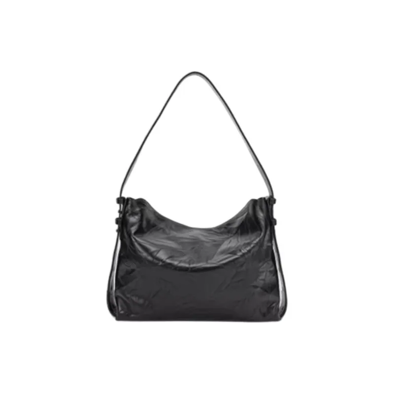 BAMPO Top Grain Cow Leather Shoulder Bag Medium Size Women's Ink Carbon Black-2