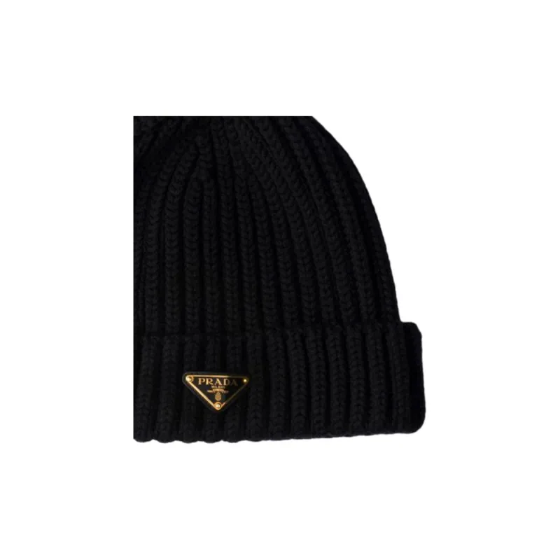 PRADA Triangle-logo Ribbed Beanie-1