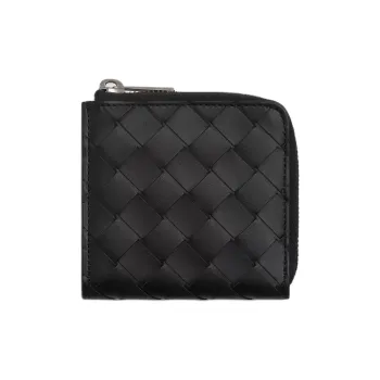 Bottega Veneta Intrecciato Calfskin Wallet Men's Black & Madder Brown