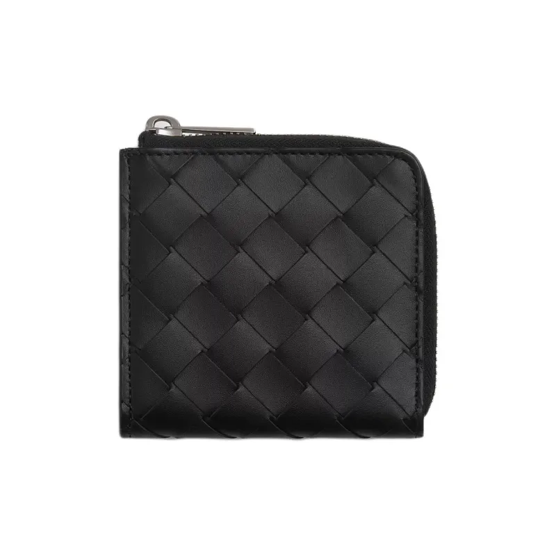 Bottega Veneta Intrecciato Calfskin Wallet Men's Black & Madder Brown-0