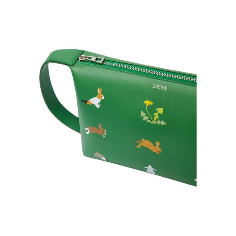 LOEWE Suna Fujita Collaboration Napa Calf Leather Toiletry Bag Unisex Tropical Green-5