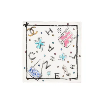 CHANEL Silk Silk Silk Scarves Women's White