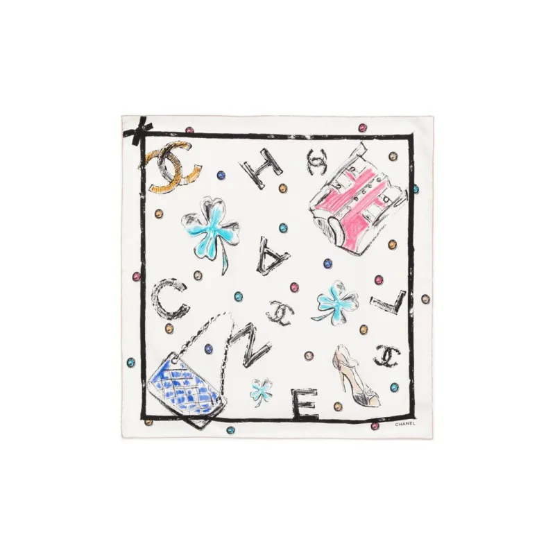 CHANEL Silk Silk Silk Scarves Women's White-0