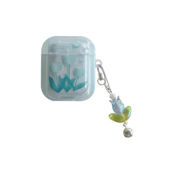 Baohuguang Compatible With AirPods Pro 2/1/2 TPU Ins Refreshing Blue Tulip Impact Resistant Headphone Cases