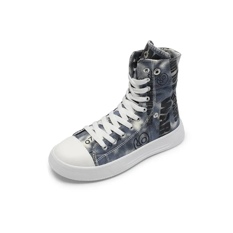 KATHRYN WILSON Durable Breathable High Top Canvas Shoes Unisex Vintage Blue-3