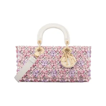 DIOR Lady D JOY Cotton Shoulder Bag, Crossbody Bag, Handbag Medium Size Women's Pink & White