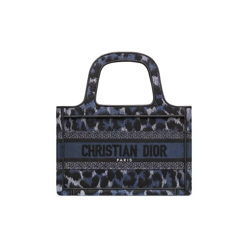 DIOR BookTote Embroidery Tote Bag Shopping Bag Handbags Mini Women's Blue And Black-0