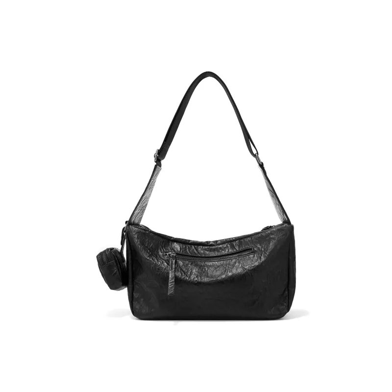Yawei Kuroda Pu Artificial Leather Toast Bag Headphone Charm Bag Shoulder Bag, Crossbody Bag Medium Size Unisex Black-4