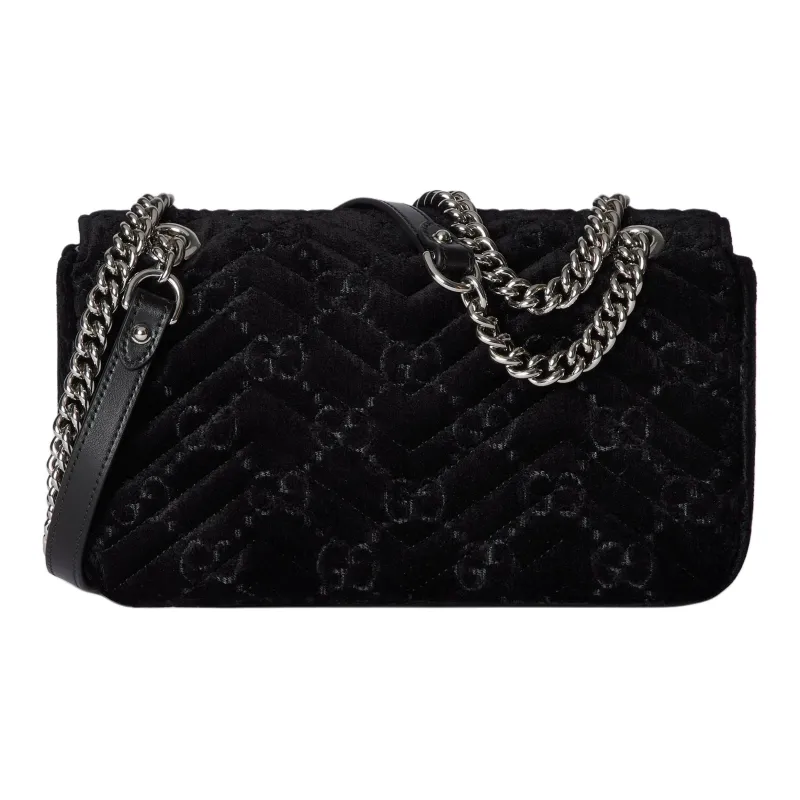 GUCCI GG Marmont Velvet Crossbody Bag Shoulder Bag Small Size Women's Black-3