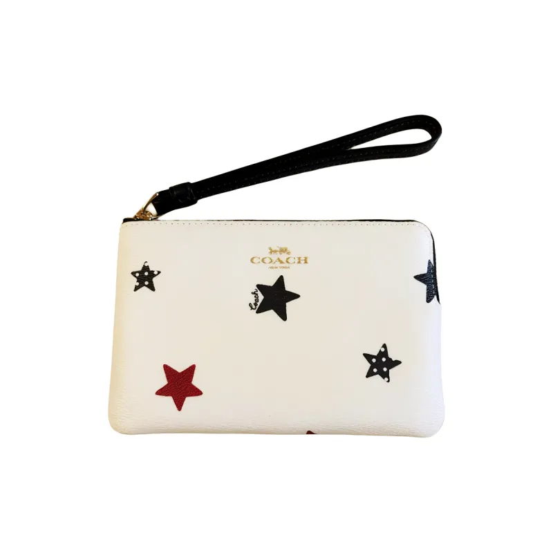 COACH Corner Zip Coated Canvas Coin Purse Clutch Wrist Bag Medium Size Women's White-1