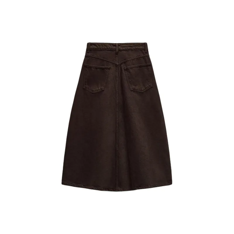 ZARA Trf Denim Long Skirts Women's Brown-1