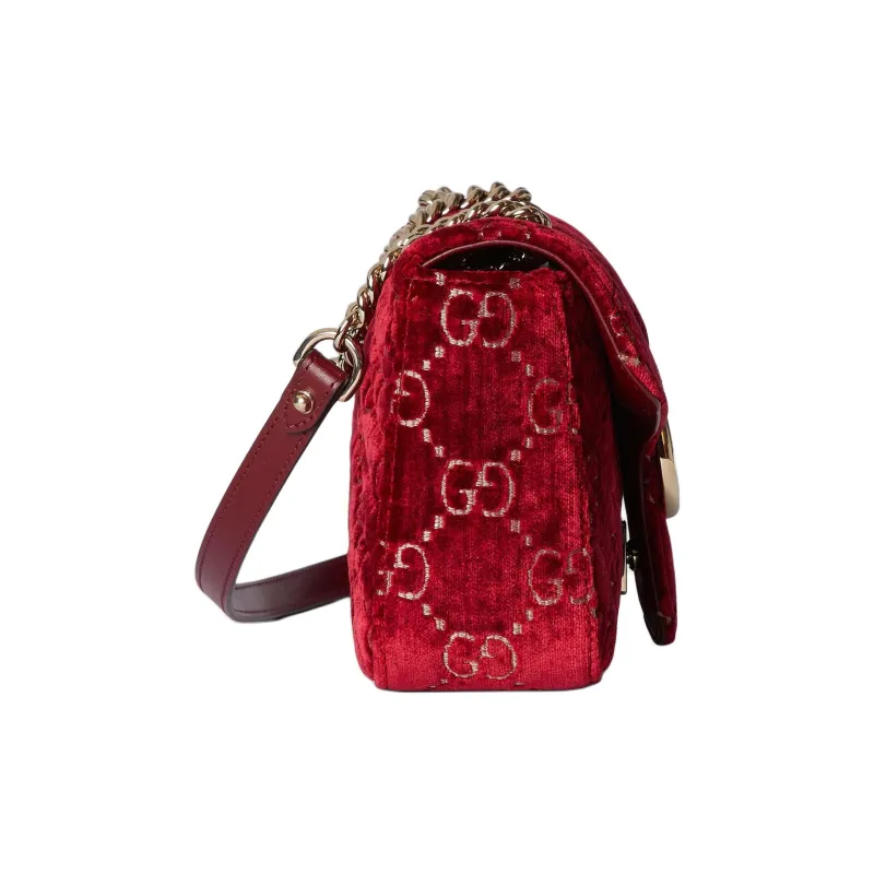 GUCCI GG Marmont Velvet Crossbody Bag Shoulder Bag Small Size Women's Red-2