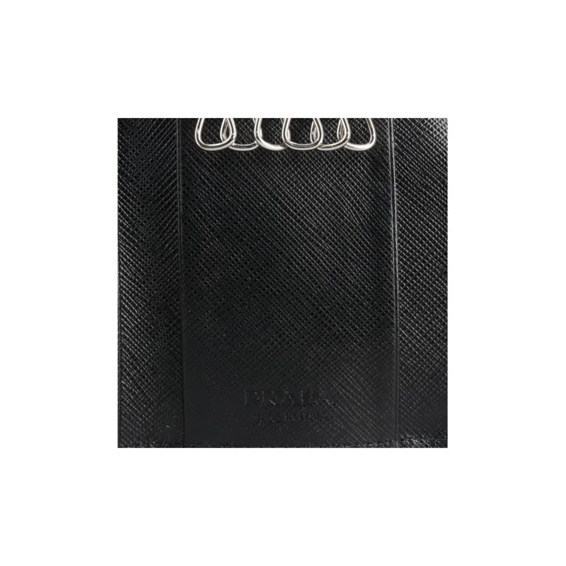 PRADA Saffiano Calfskin Key Pouch Men's Black-5