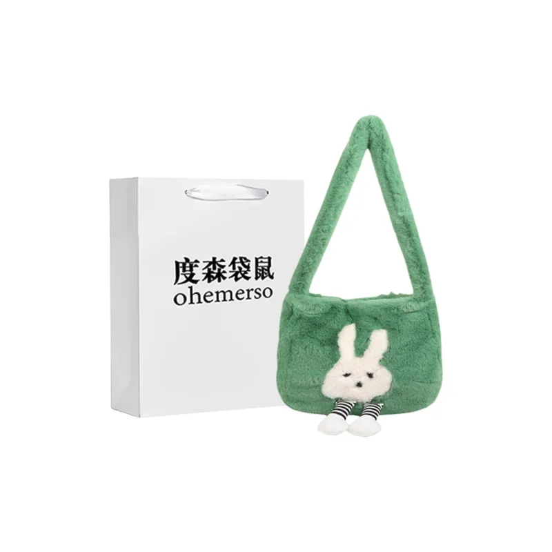 Dusen Kangaroo Plush Shoulder Bag Women's White/Gray/Khaki/Green/Pink-15