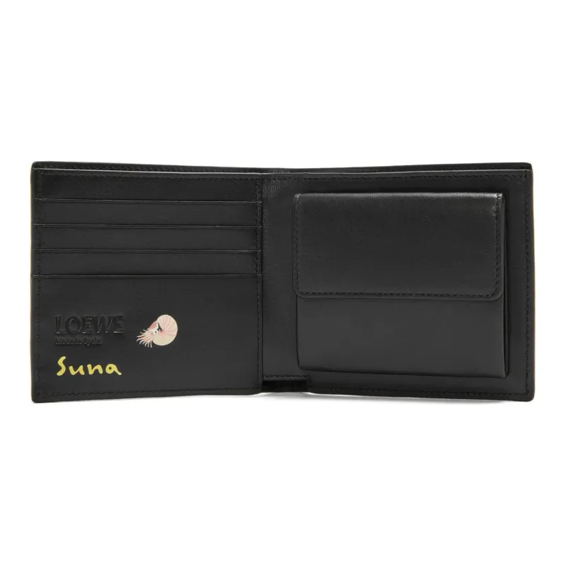 LOEWE Suna Fujita Collaboration Napa Calf Leather Coin Purse Unisex Black-3