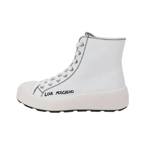 LOVE MOSCHINO Calfskin High Top Skateboard Shoes Women's White