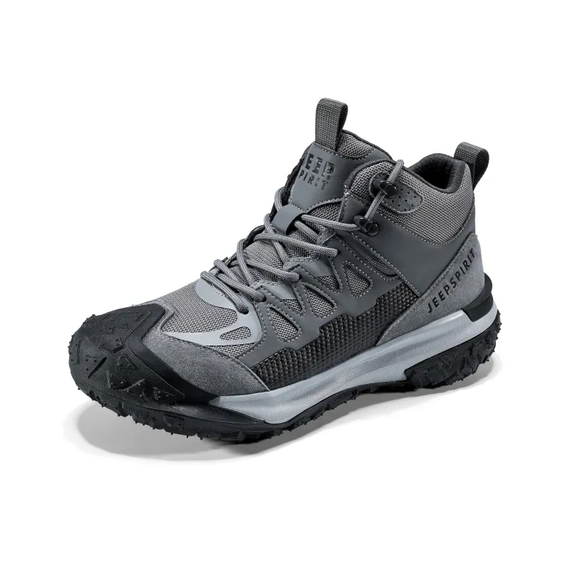 JEEP SPIRIT Non-slip Wear-resistant Impact-resistant High-Top Outdoor Shoes Men's Climbing Gray-1