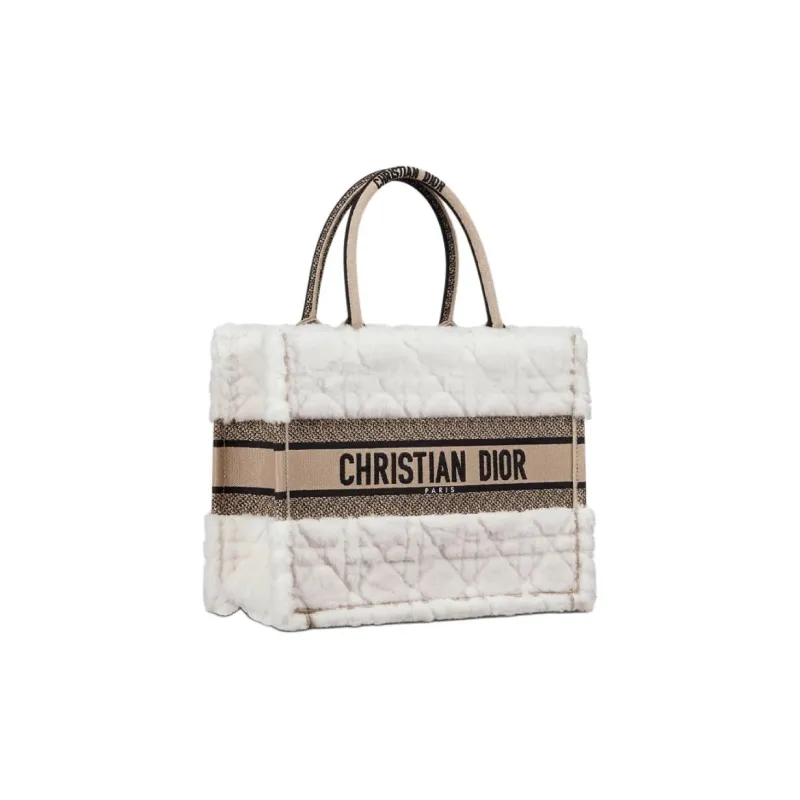 DIOR BookTote Lambskin With Shearling Tote Bag, Shopping Bag, Handbag Medium Size Women's Ecru-1