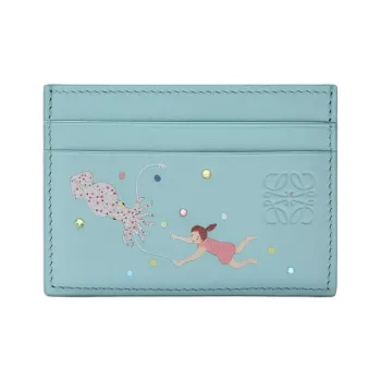 LOEWE Suna Fujita Collaboration Nappa Cow Leather Card Holder Women's Aqua Green
